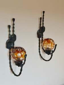 Vintage: Brutalist Metal and Murano glass wall lights