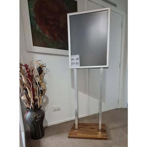 Poster Displays Snap Frames Bulletin Holders: Silver A2 Wooden Base Retail Sign Holder Double Sided Snap Frame