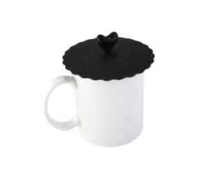 Products: Black Cup cover with slot in handle for spoon. Cover protects drinks from bugs and dust. Safe and hygienic. - Shophere.nz