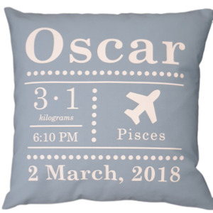 Personalised Birth Announcement Cushion - pastel blue shopJESS