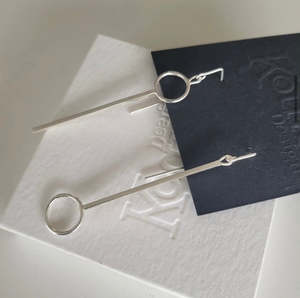 Sterling Silver Long Bar with Circle - earrings