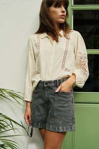 Romantic Blouse with Lace Inserts