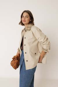 Short Checkered Collar Raincoat