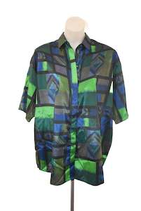 Shirts: WIROT Thai silk funky detailed button up shirt, L-XL