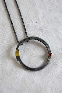 Bob Wyber Silver + 22ct Gold set ruby small circle necklace