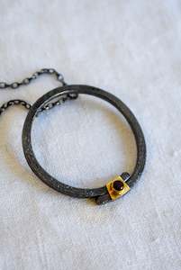 Bob Wyber Silver + 22ct Gold set ruby circle necklace