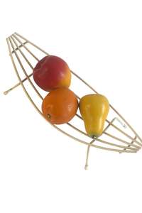 Other Items: Vintage ceramic fruit in wire bowl