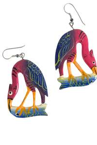 Vintage Retro: Wooden heron bird earrings