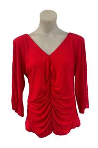 Womens: Petrena NZ made red ruched blouse, 16