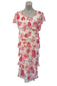 Cachet NZ made pink roses frilly tiered dress, 10