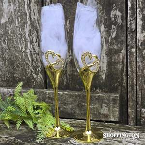 Wedding Gifts: Gold Binding Hearts Wedding Flutes - Wine Glasses