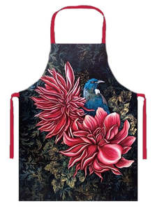 Kitchen Dining: Apron NZ Print - Tui in the Dahlias - Anita Madhav