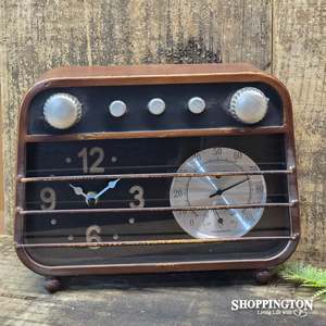 Clocks: Clock/Barometer Metal Old Style Radio