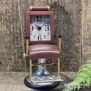 Clocks: Clock Metal Old Fashioned Barbers Chair - Brown