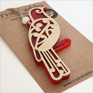 Woodcraft: Hanging Ornament - Koru Tui RED