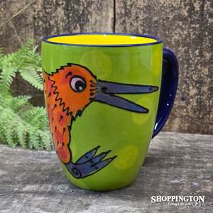 Ceramics: NZ Made Hand Painted - Orange Kiwi Blokes Mug