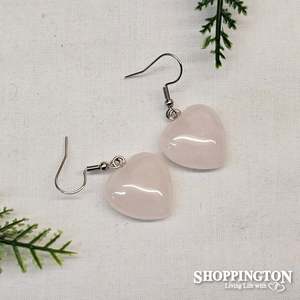 Earrings - Heart Shaped Rose Quartz 20mm
