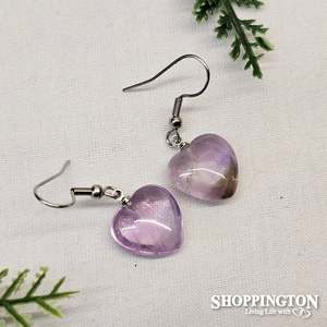 Earrings - Heart Shaped Amethyst 20mm