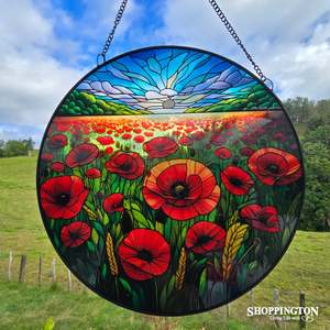 Garden Art: Stained Glass Hanger - Field of Poppies