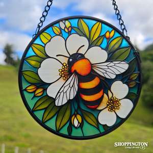 Garden Art: Stained Glass Hanger - Bee & Flower