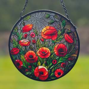 Garden Art: Stained Glass Hanger - Poppy
