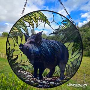 Garden Art: Stained Glass Hanger - Wild Pig