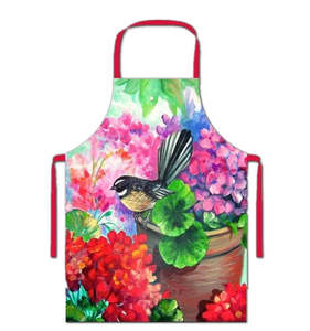 Aprons Linen: Apron NZ Print - Fantail Floral