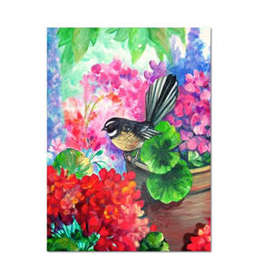 Aprons Linen: NZ Print Tea Towel - Fantail Floral