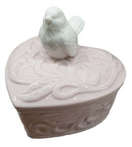 Jewellery Boxes Findings: Pink Heart & Bird Trinket Box