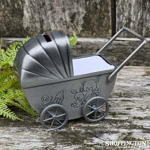 Kids Room Decor: Pewter Baby Pram Carriage Money Box