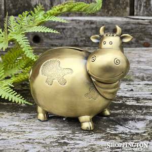 Kids Room Decor: Premium Pewter Gold Cow Money Box