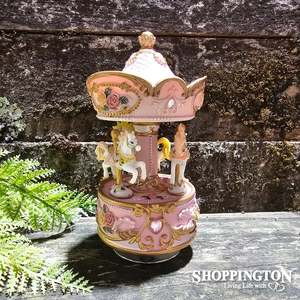 Kids Room Decor: Horse Carousel 15cm - Pink & White