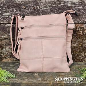Crossbody Handbag Double Zip Detail Pink