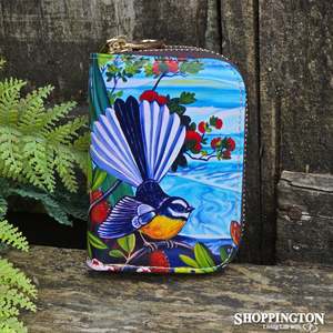 Handbags Wallets: Leather NZ Print Card Wallet ND - Fantail - Irene Velman