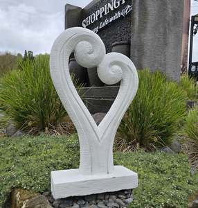 Concrete Koru Heart Garden Sculpture - White
