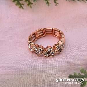 Sale: Rings - Rose Gold Diamante Hearts