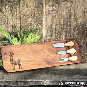 Serving Utensils: NZ Made Rimu Engraved Platter Board - Stag