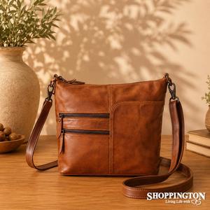 Fashion Accessories: 100% Leather Bianca Bag - Cognac