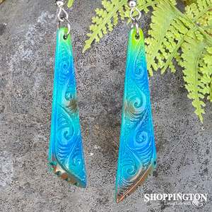 Gifts For Him: Bone Carved Scalene Earrings - Painted