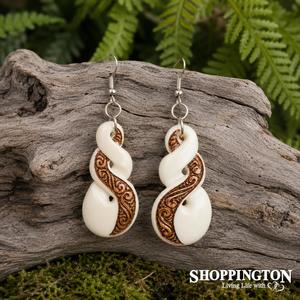 Gifts For Him: Bone Carving Earrings - Double Twist