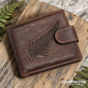 Mens Leather Grain Wallet - Large Fern - Coffee