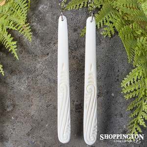 Bone Carving Earrings - Koru Frond Large
