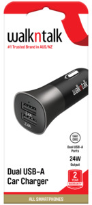 Walkntalk Mobile Phone Accessories: Car Charger with 2 USB ports 4.8amp