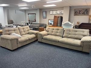 Products: Large 2-Piece Suede Lounge Suite in Camel - Zone