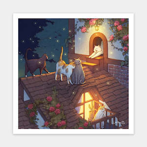 Showpiece 900 Piece Puzzles: Night on the Roof - Kitten's Life Routine - 900 Piece Jigsaw Puzzle