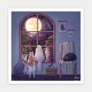 Showpiece 900 Piece Puzzles: Viewing the Moon - Kitten's Life Routine - 900 Piece Jigsaw Puzzle