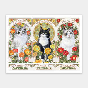 Three Pictures of Cats in the Alphonse Mucha Style - 1200 Piece Jigsaw Puzzle
