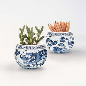 Blue & White - Sky Fat Dragon - Flower Pot Jigsaw Puzzle