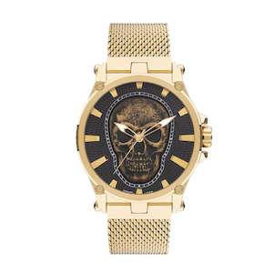 Mens Watches: Lee Cooper Men's Gold Analog Skull Dial Mesh Strap Watch – LC07587.150