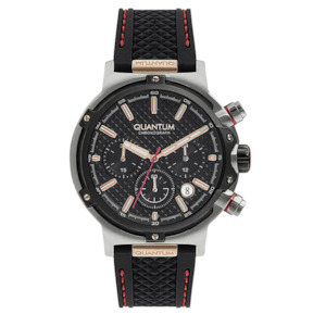 Quantum: Quantum Black Chronograph Silicone Strap Men's Watch HNG956.351